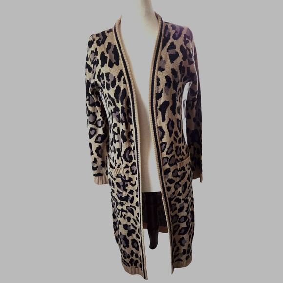 Boston Proper Animal Leopard Print Long Cardigan -Size Small-NWT Cozy - Picture 1 of 6